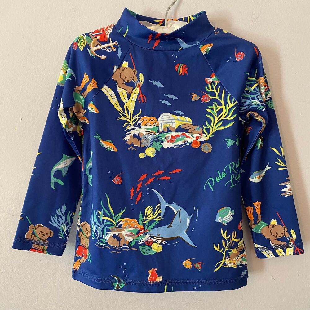 Polo Ralph Lauren Navy Blue Polo Bear Jersey Rash Guard Swimming Boy's size 2T